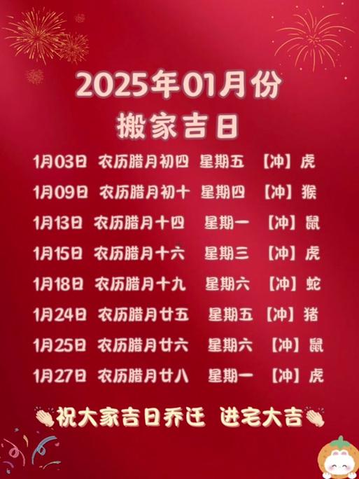 2025年辛丑年最好的搬家吉日查询